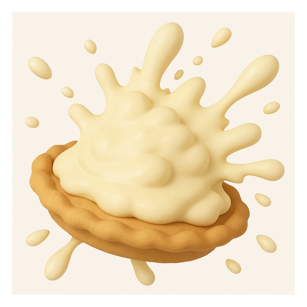 Make the cream pie splat slightly less shiny, remove the blue pie pan, and show a golden brown crust instead. Keep the dynamic perspective and playful 3D emoji style. sticker
