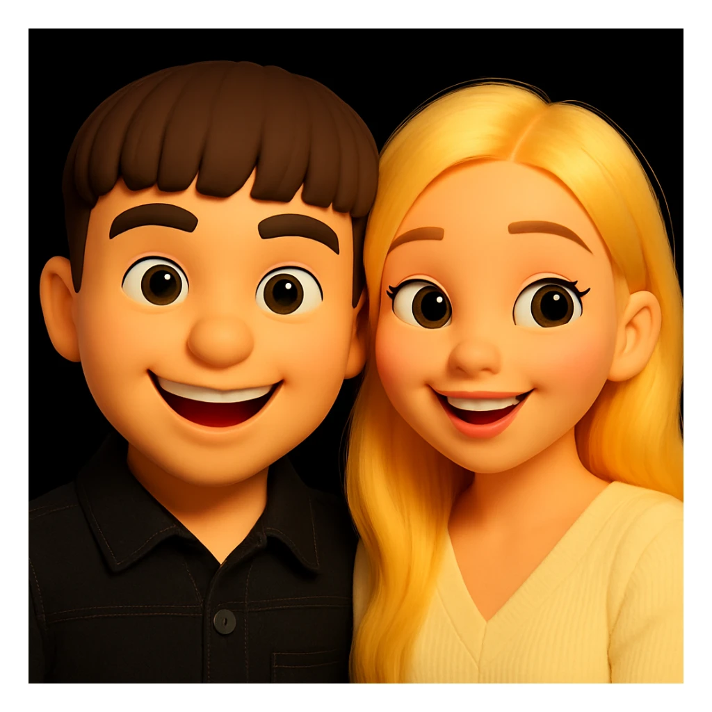 Enhance the photo to look more lively and expressive while preserving the original 3D emoji style and all details. Add a touch of warmth and natural emotion to the faces, maintaining the Microsoft style 3D fluent emoji appearance. sticker