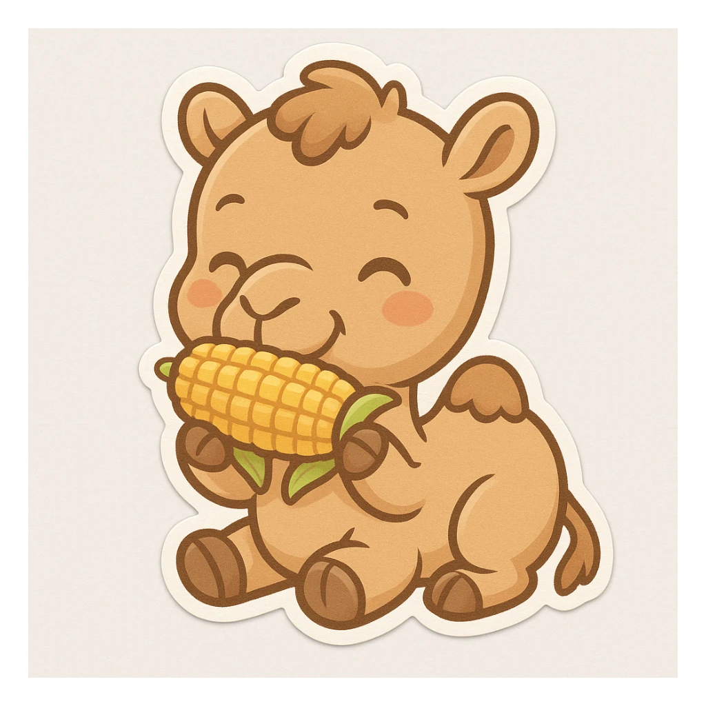 camel eating corn on the cob, chibi stickers cartoon style sticker