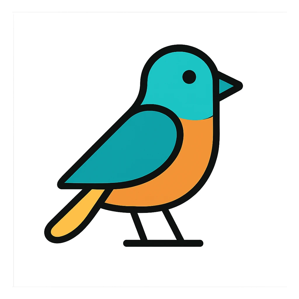 bird, lineal color outlined icon style, black outlines with color fill, modern, friendly sticker