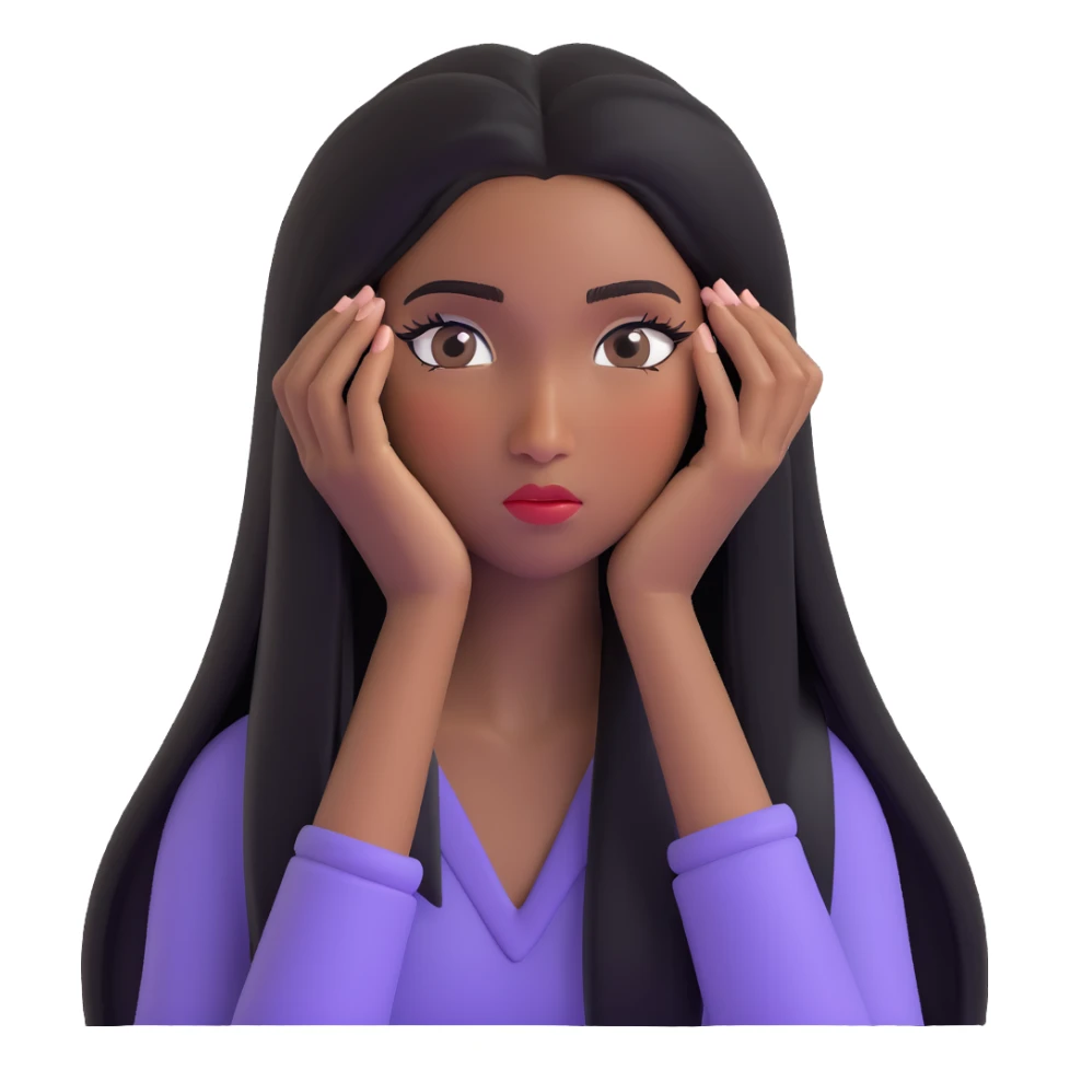 black girl with long straight hair and long false lashes, facepalming, 3D emoji style sticker