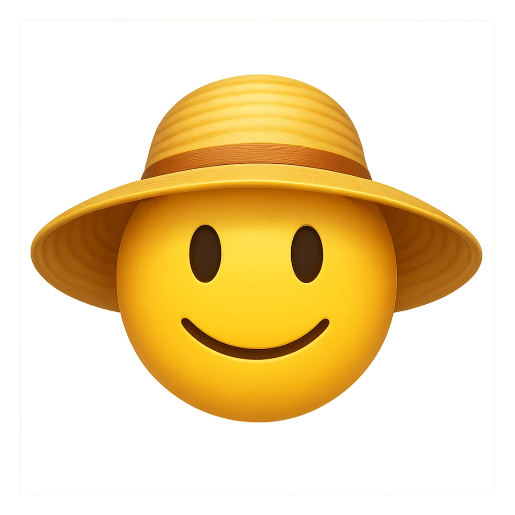 yellow face with yellow sun hat emoji, digital illustration sticker