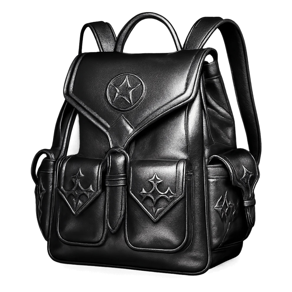 pink and black gothic backpack, metallic shine, reflective, futuristic gothic details sticker
