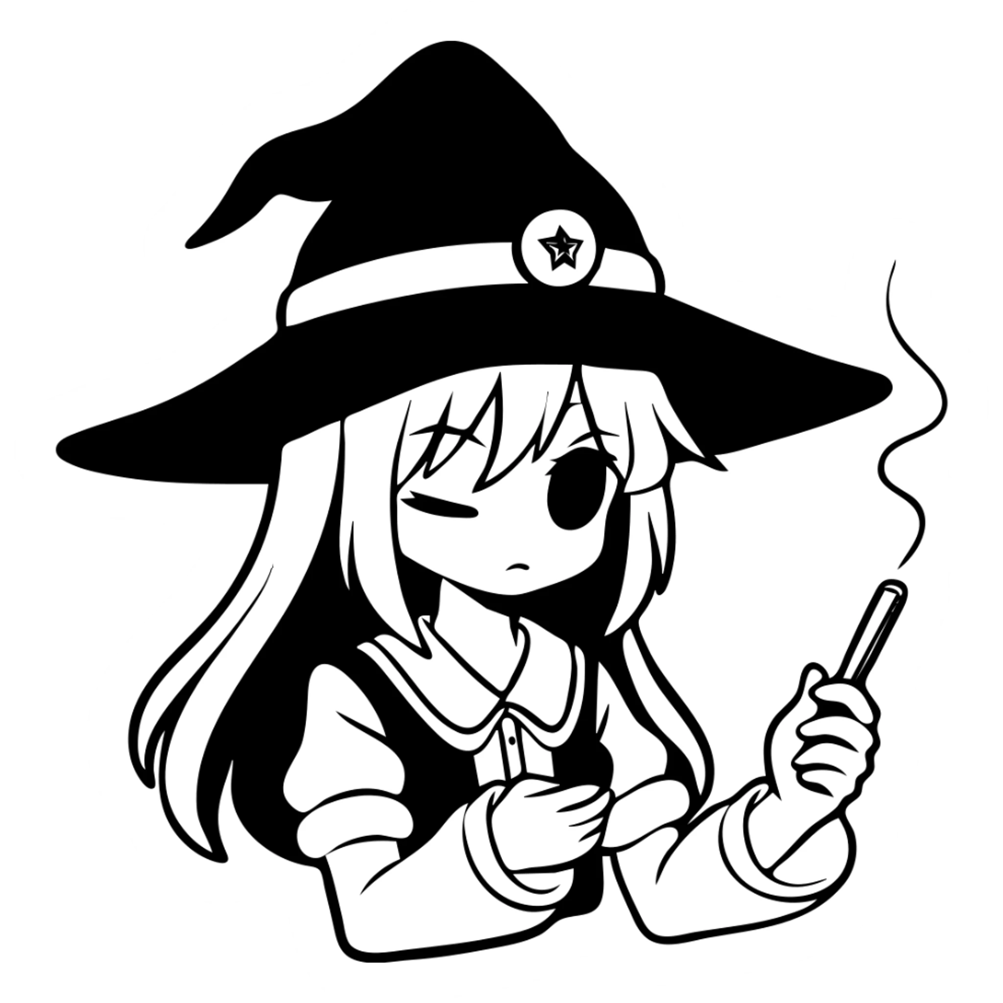 Anime witch girl Megumin from Konosuba with witch hat and eye patch smoking a joint sticker