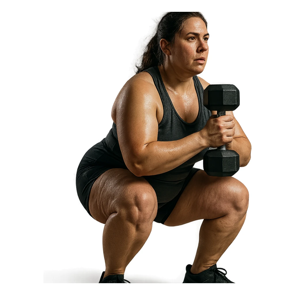 hyper realistic 4K woman training, fat on thighs and legs, normal physique, muscular details, motivational atmosphere sticker