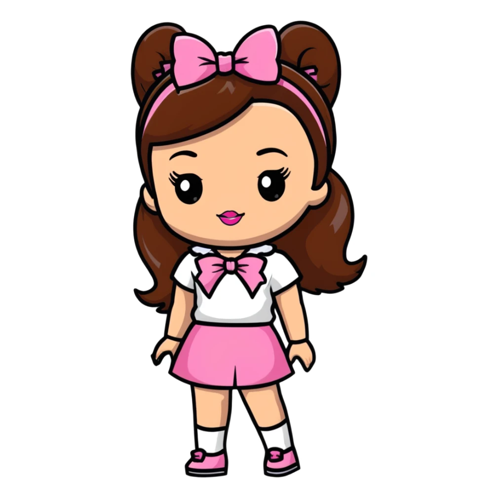 Bratz doll with brown hair and pink bow sticker