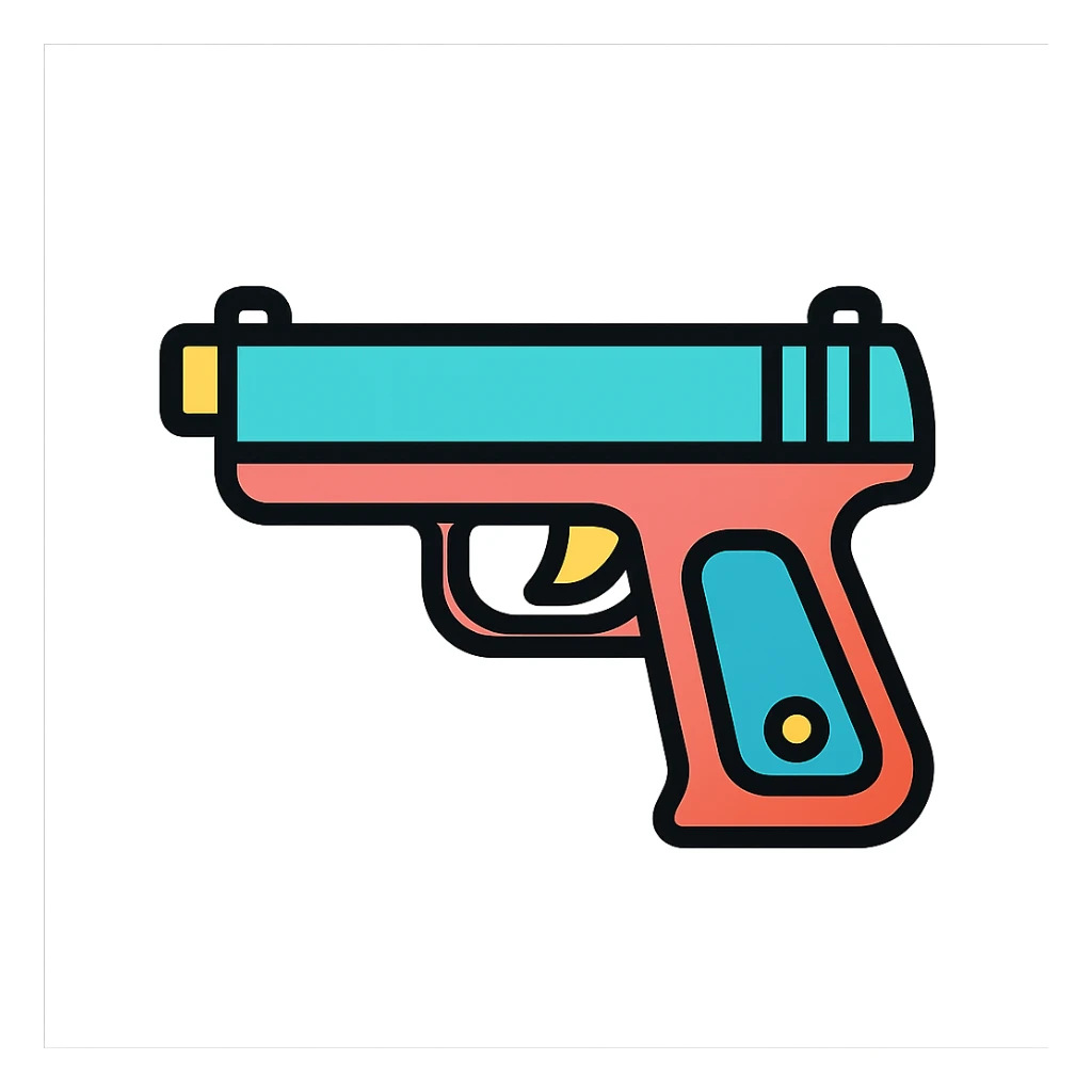 A colorful outline of a pistol sticker