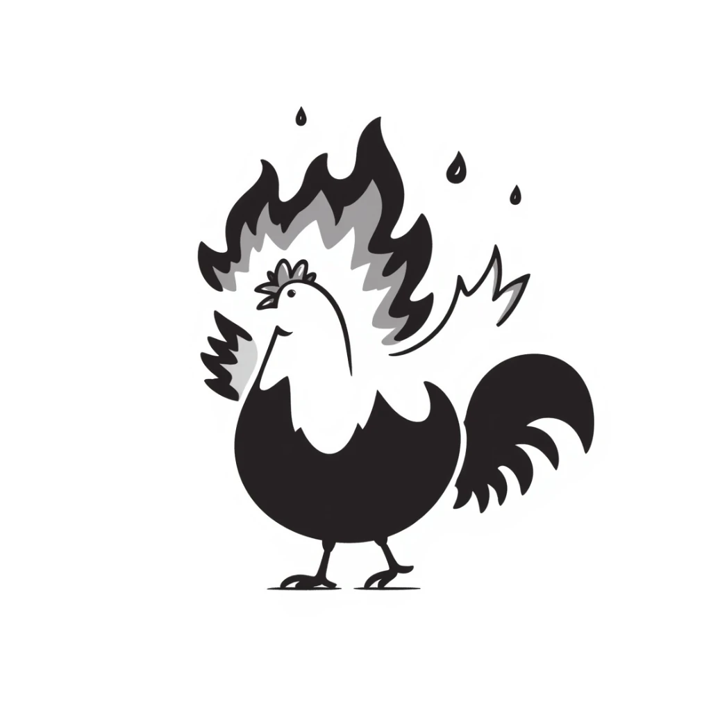 magical fire chicken, hand drawn doodle style, fantasy theme, magical fire sticker