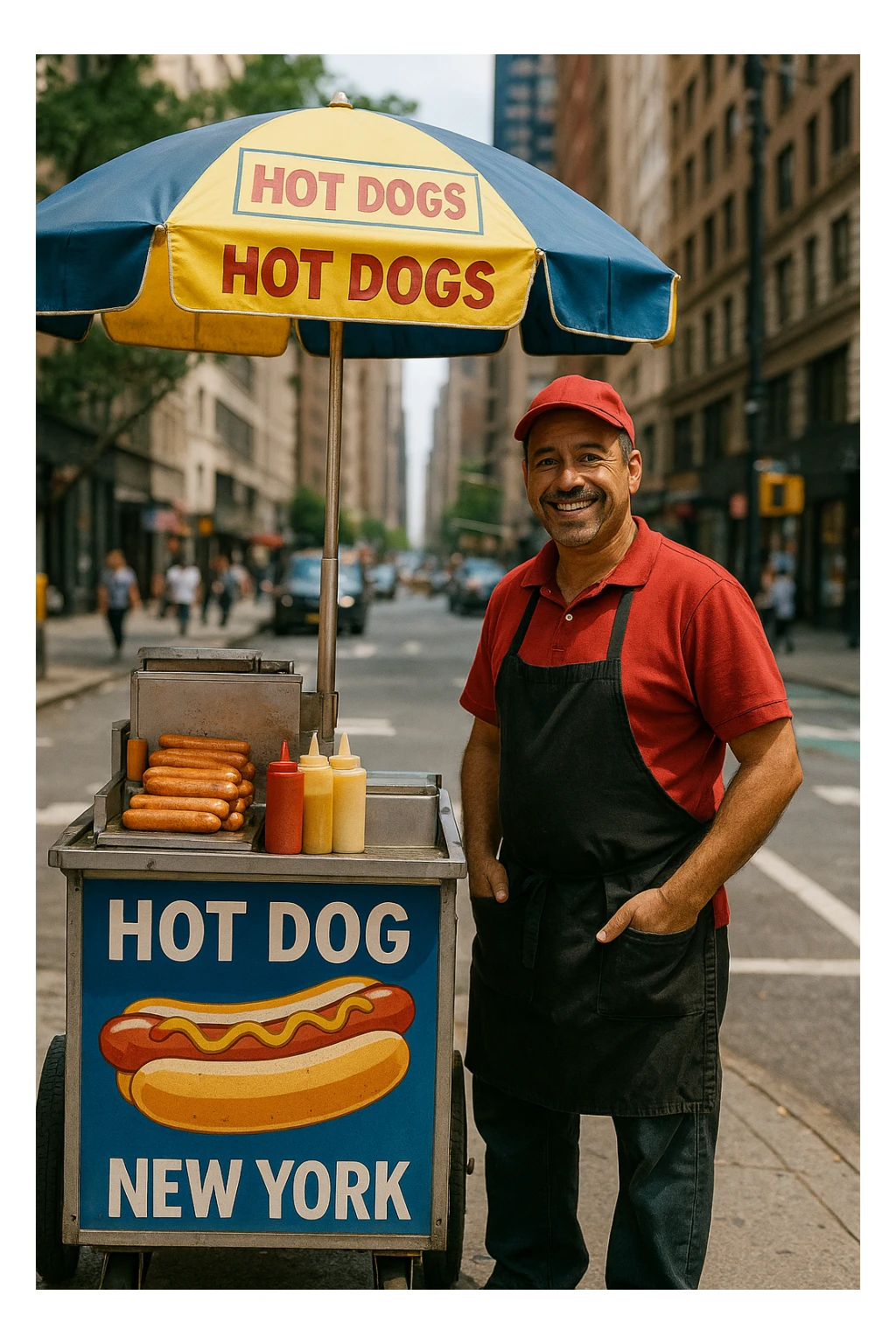 hotdog seller in New York with cart sticker
