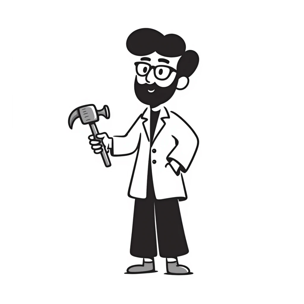 a young geoscientist with a beard, hand drawn doodle style sticker