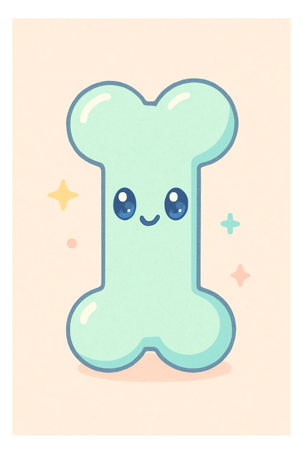 a single bone in anime style, clean lines, soft shading, cute and appealing sticker