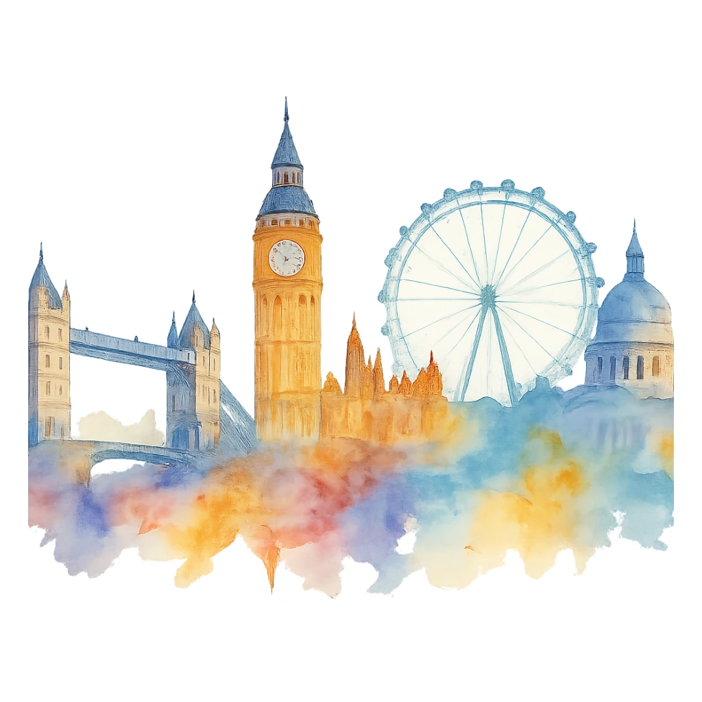 watercolor style London skyline sticker