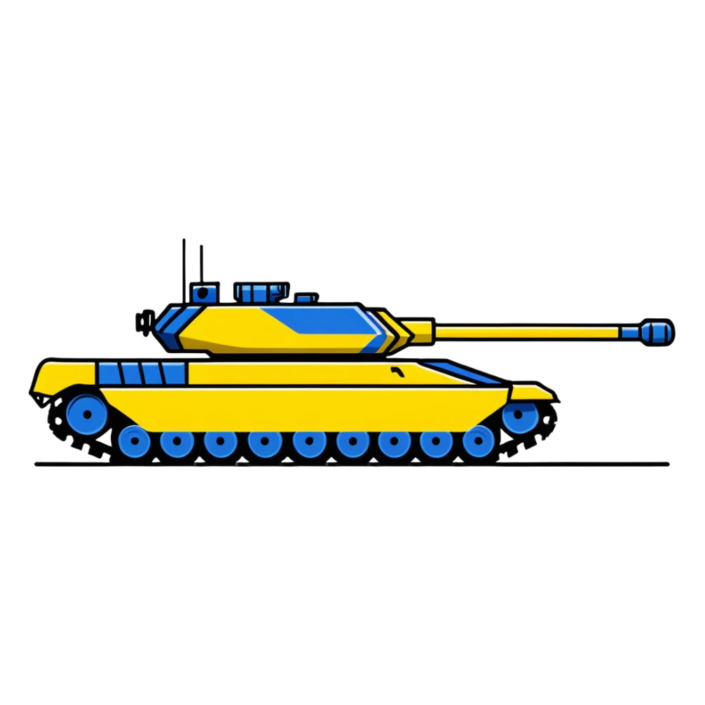 Modern Ukrainian battle tank with blue and yellow markings sticker