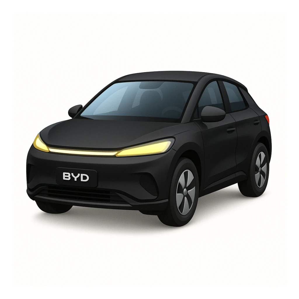 Сгенерируй мне Машина BYD черная электрокар в стиле эпл емодзи sticker