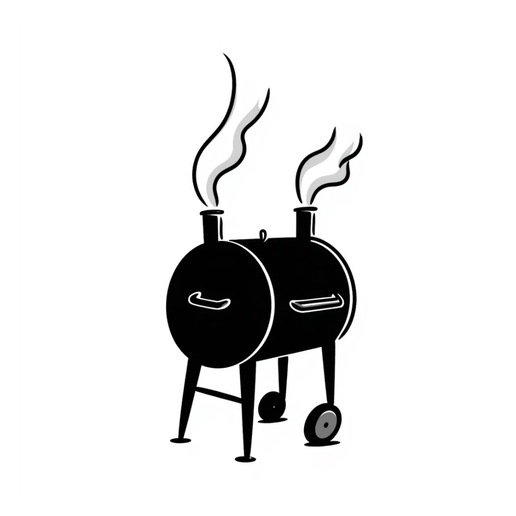 hand drawn doodle style bbq smoker, playful lines, smoke, no background sticker