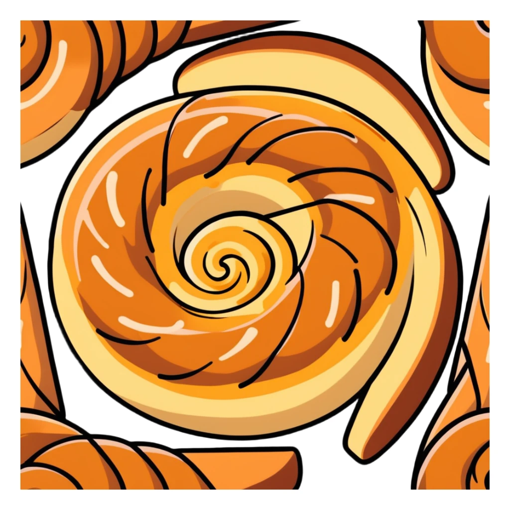 franzbrötchen with exaggerated spiral, shiny glaze, cinnamon filling sticker