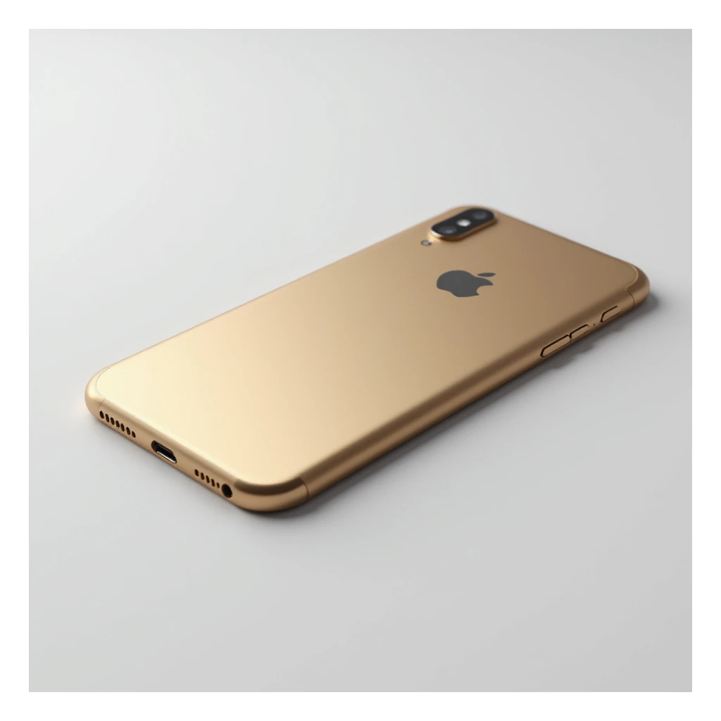 Realistic smartphone, side view, gold color, high detail, photorealistic style sticker