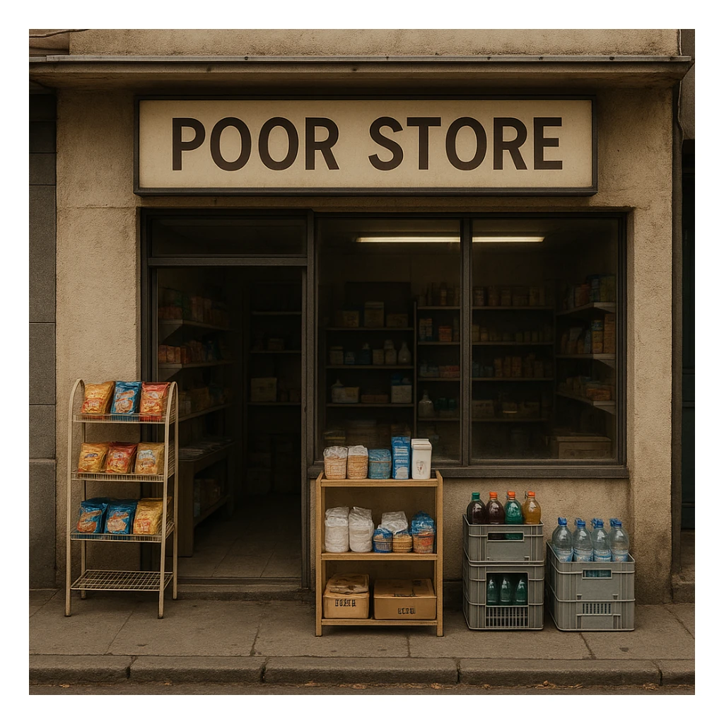 Convenience store named poor store and more sticker