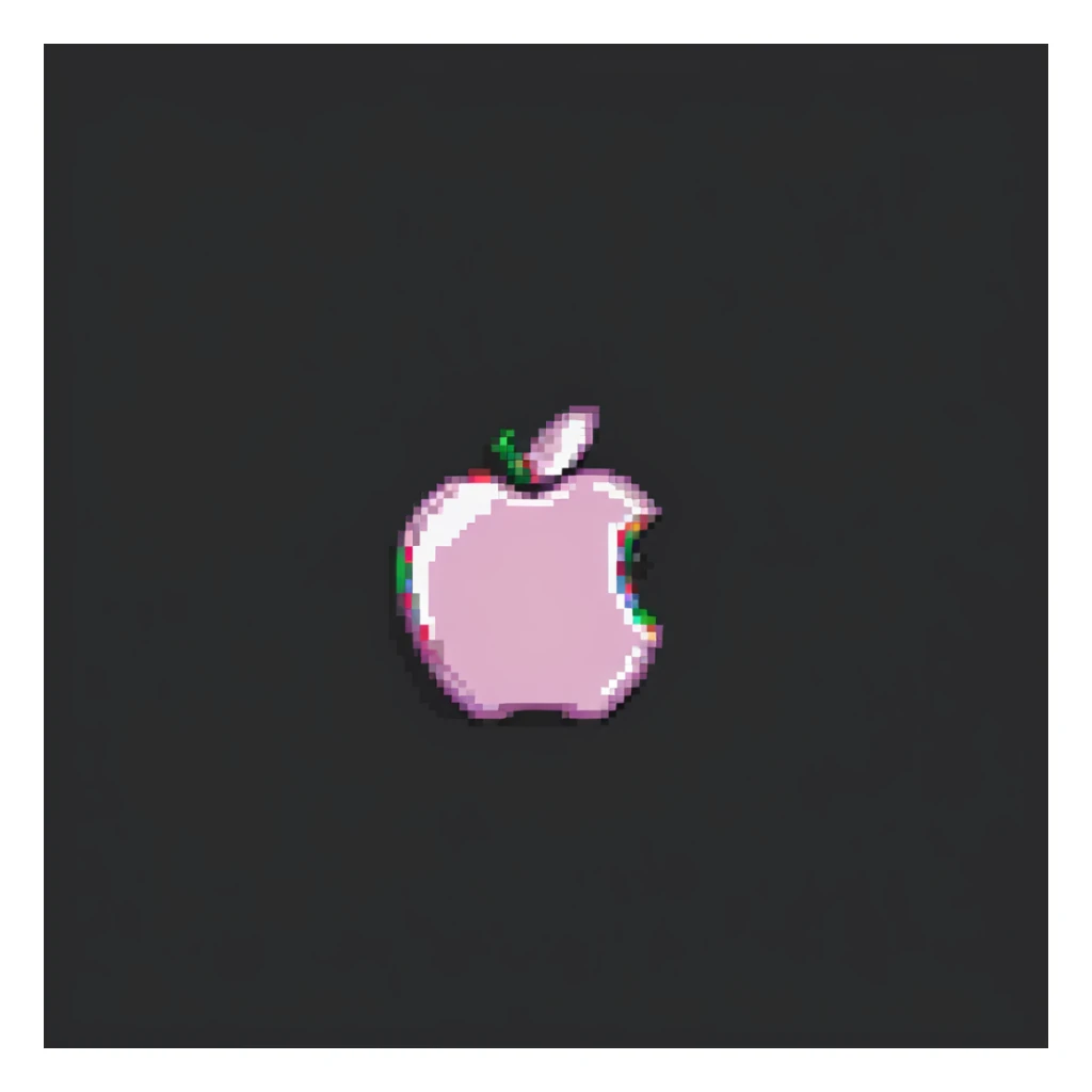Change the iPhone 15 to pink color with a visible Apple logo in pixel art style. Keep the white background. sticker