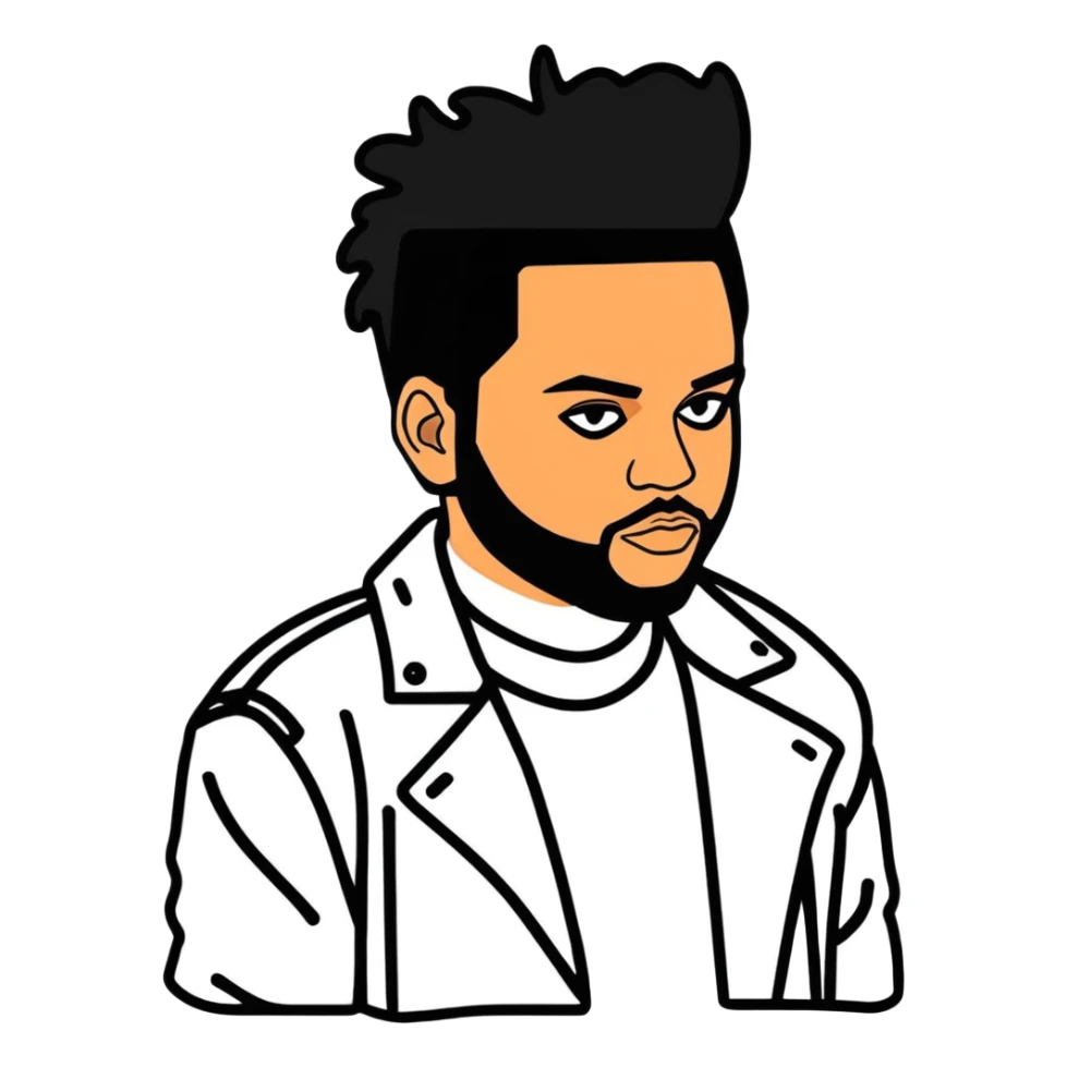 2012, The Weeknd,  canadian celebrity and singer from Toronto, hyperrealistic, mirco-detailed, 3D sticker design
 Must be 8k hd, 8000x8000px resolution. Must use very thin transparent smooth lines sticker