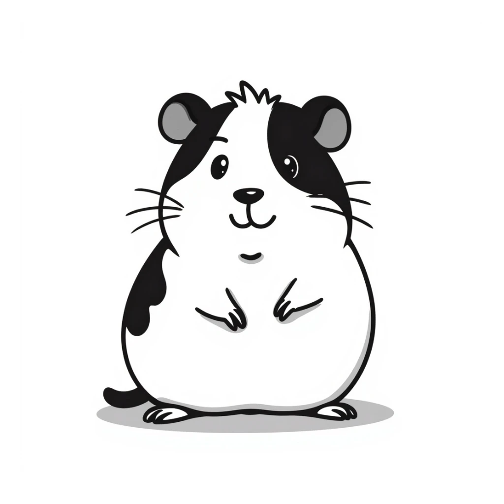 hand-drawn doodle black line drawing of a guinea pig sticker