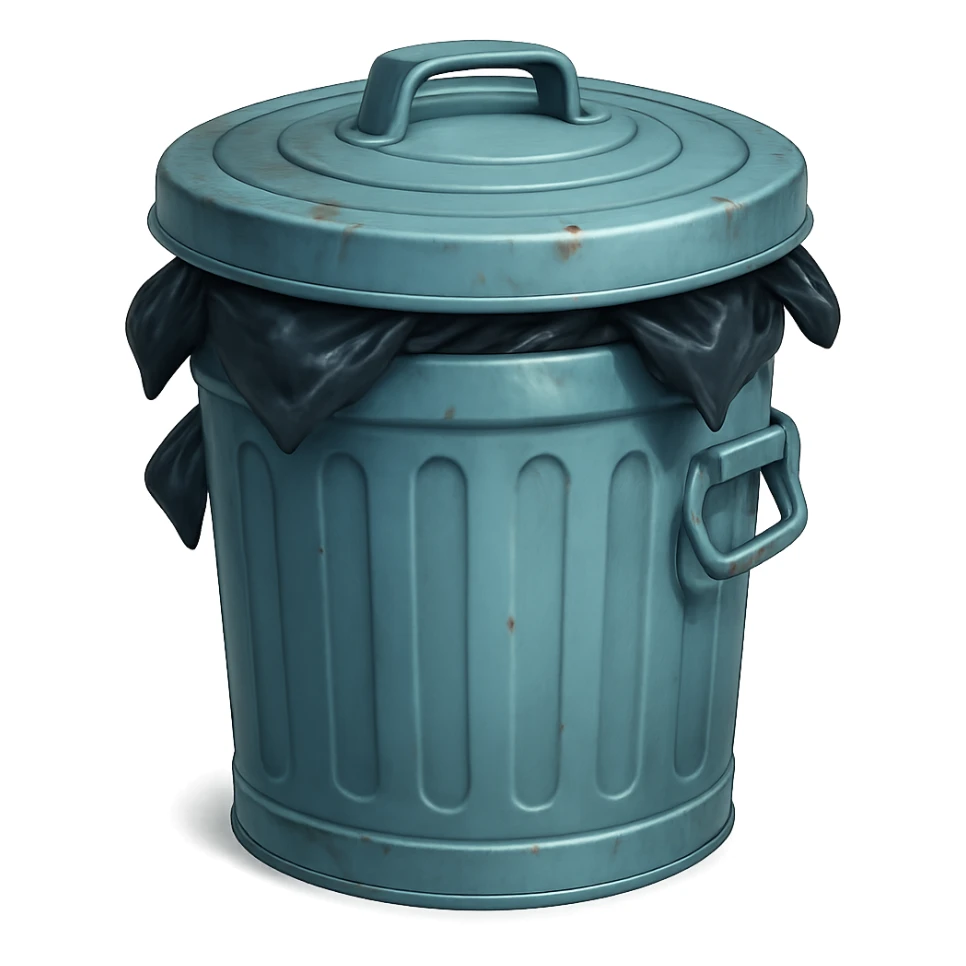 Draw a Pixar-style trash can. The trash can should be visible from the front and top. Do not use face, eye, and mouth. sticker