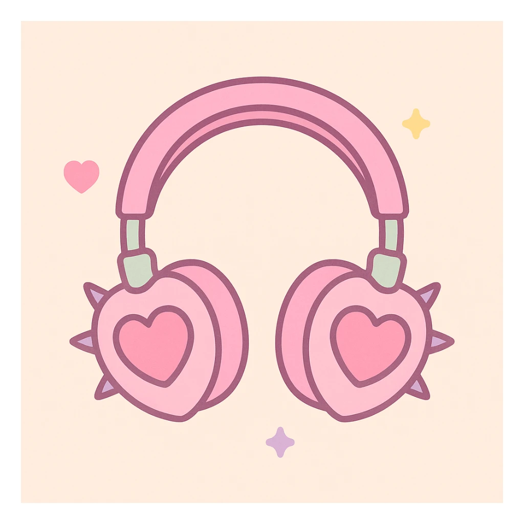 pink gothic headphones with heart-shaped ear cups and spikes sticker