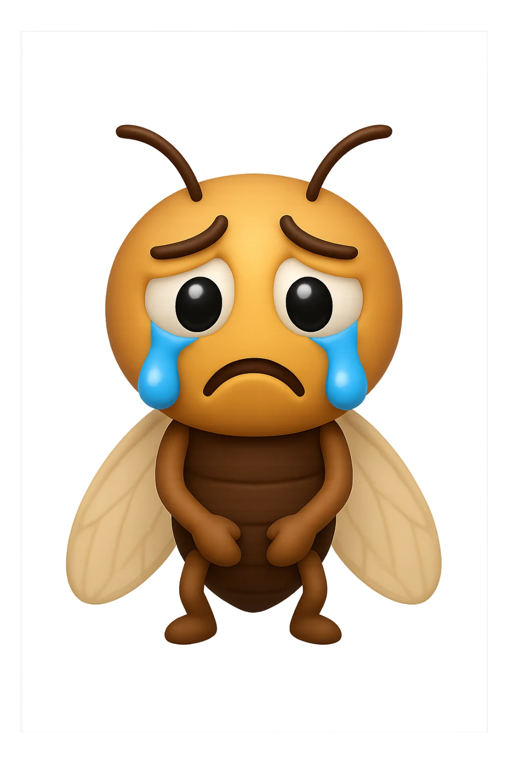 EMOJI STILE IPHONE 3D DI una cicala triste che si tocca le cosce e piange perché non le piace il suo fisico, posa frontale, fagli anche la parte bianca degli, non solo la pupilla sticker