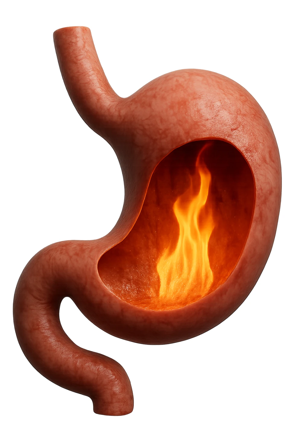 stomaco umano anatomico  con fiamma che brucia all'interno, iperrealistico 4k sticker