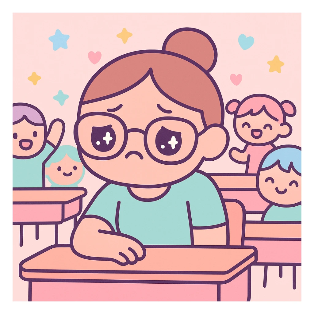 exhausted teacher in a bustling classroom sticker
