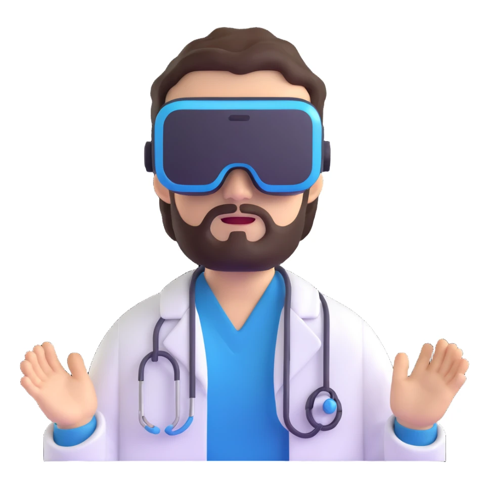 man doctor with dark brown hair and beard in metaverse virtual reality sticker
