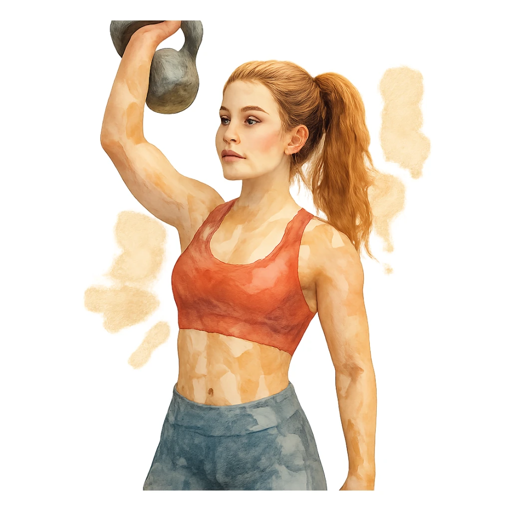 watercolor style sport girl with kettlebell sticker