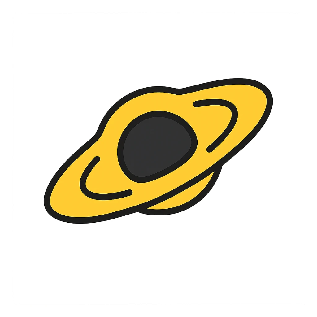 Enhance the black hole with a bright yellow accretion disk, making it more impressive and scientifically accurate with gravitational distortion. Maintain a clear icon style that is visually striking and astrophysically accurate, with no background. sticker