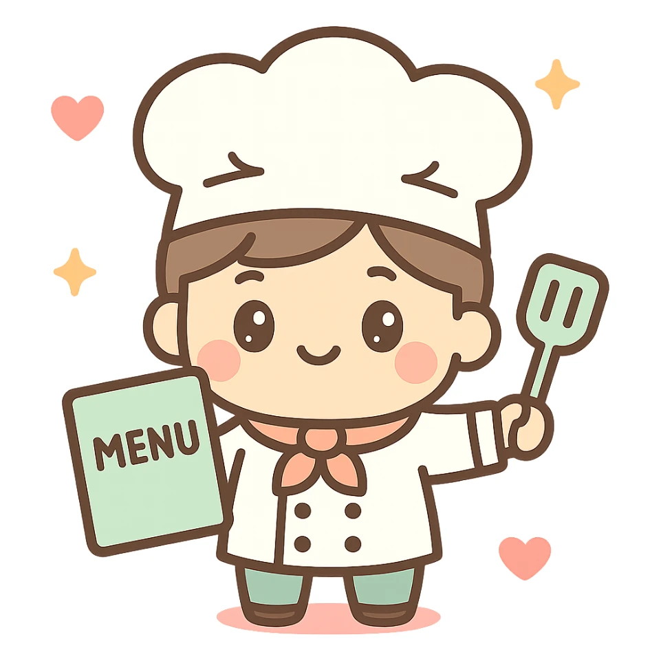 restaurant owner, kawaii chibi anime style, flat pastel colors, thick outlines, simple cute features sticker