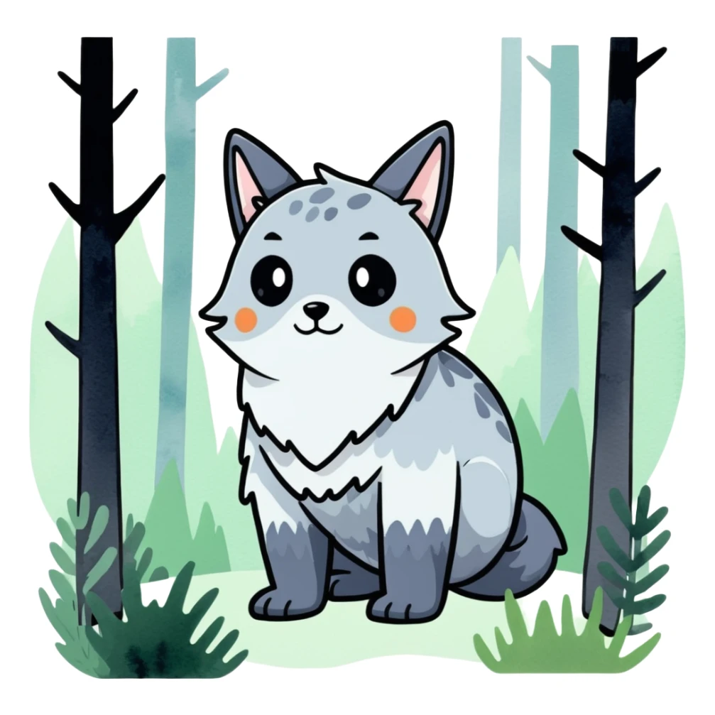 watercolor furry creature in a misty forest sticker