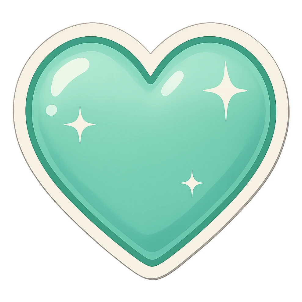Add sparkles with a soft shadow to the mint color heart, keep the background transparent. sticker