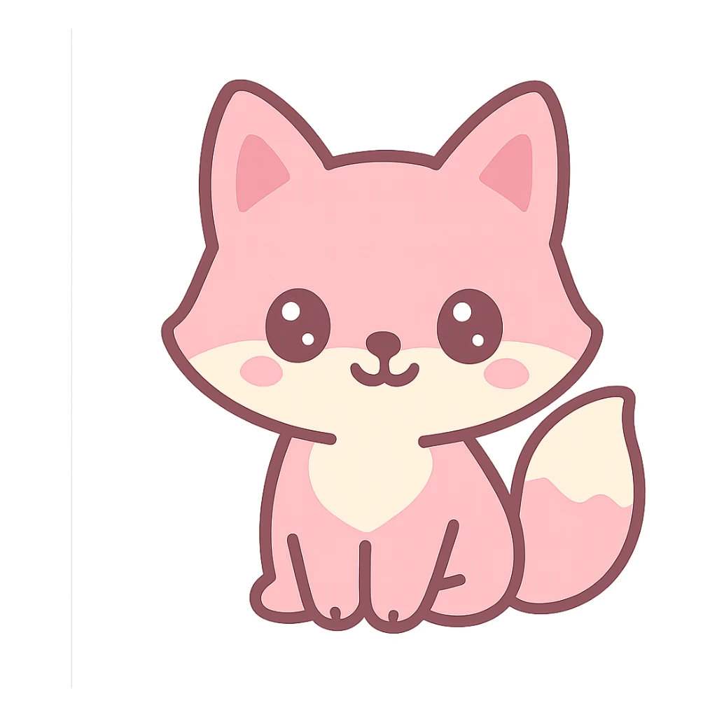 kawaii style pink fox, sitting with big eyes sticker
