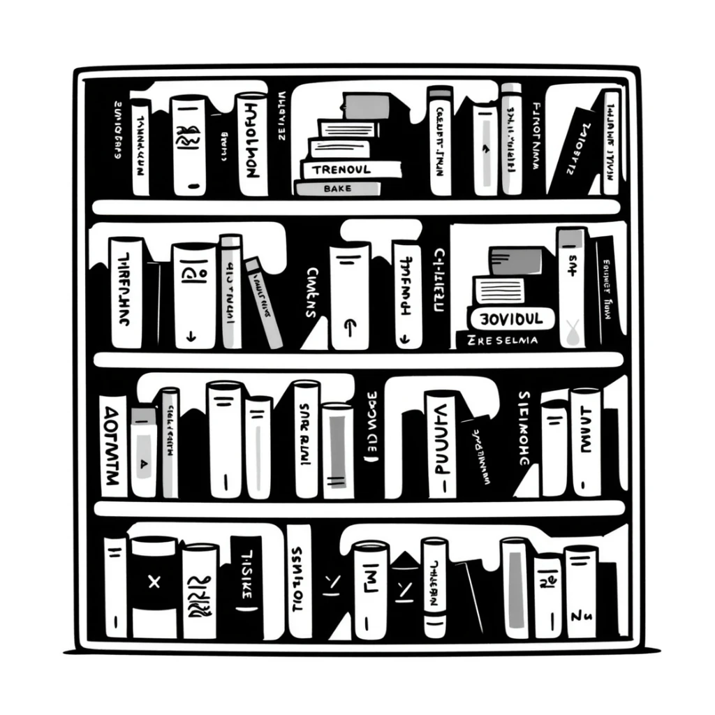 A bookshelf filled with various books sticker