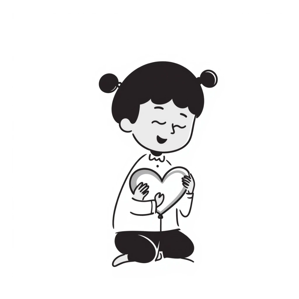 A baby girl holds a heart sticker