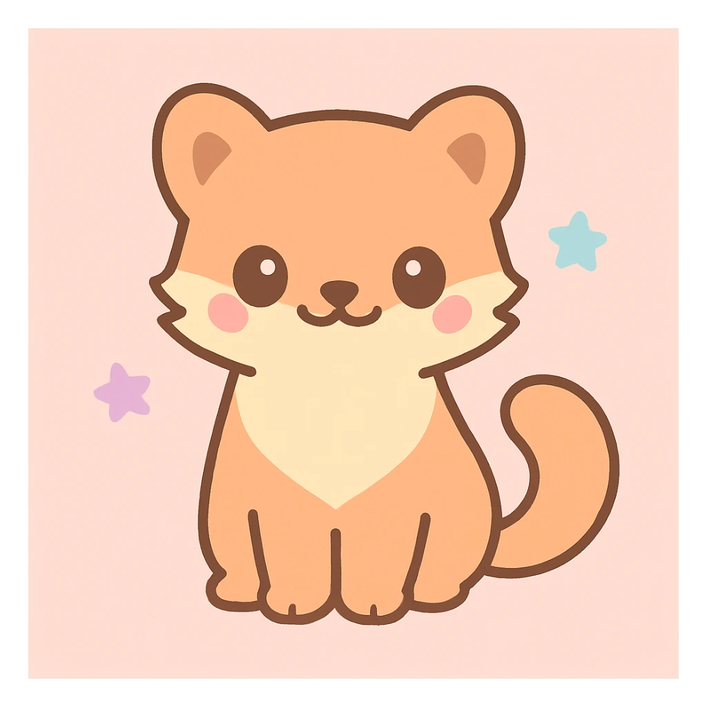 a pine marten with simplified shapes, bold outlines, playful expression, kawaii style sticker