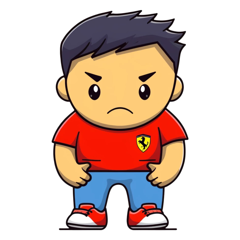 depressed man wearing a Ferrari t-shirt sticker