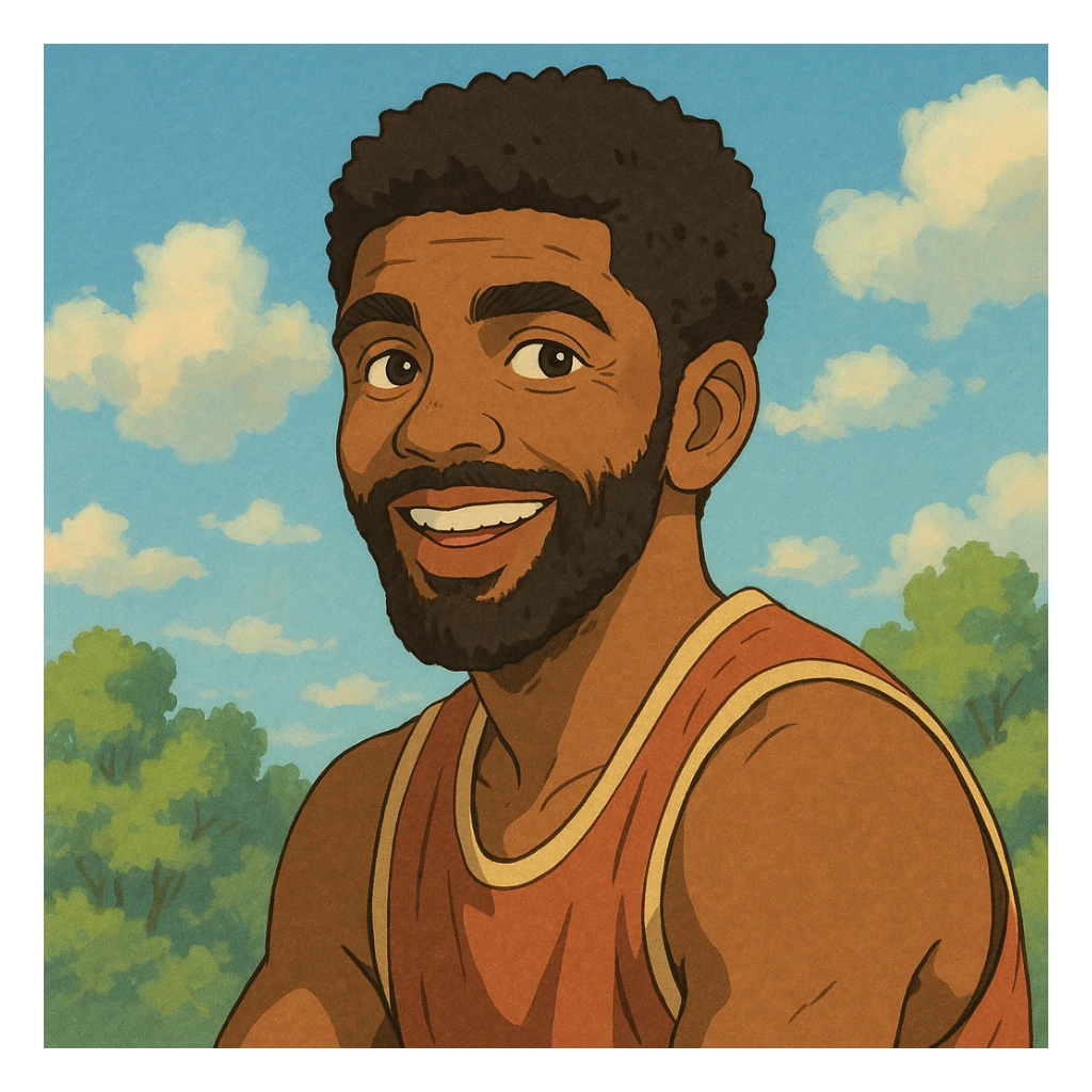 Kyrie Irving in Ghibli style, expressive and warm, soft colors sticker