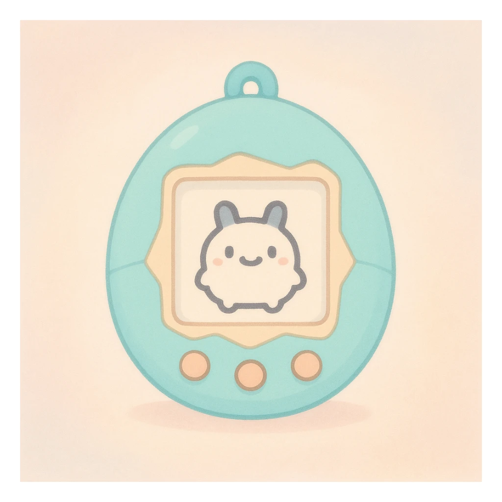 tamagotchi digital pet, cute, simple, pastel colors, minimal background sticker