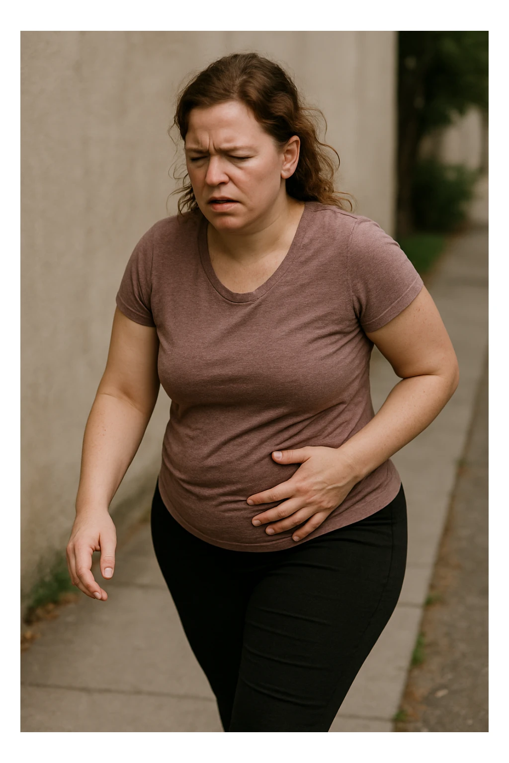 Donna con problemi difficoltà nella deambulazione a causa della sua PCOS, immagine realistica sticker