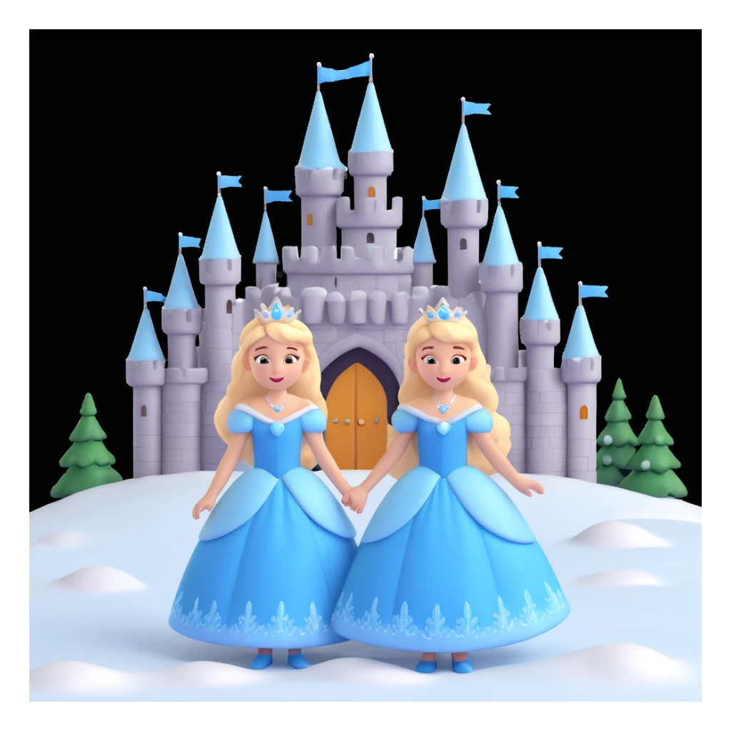 girls in a  snow princess dress, snow castle background sticker