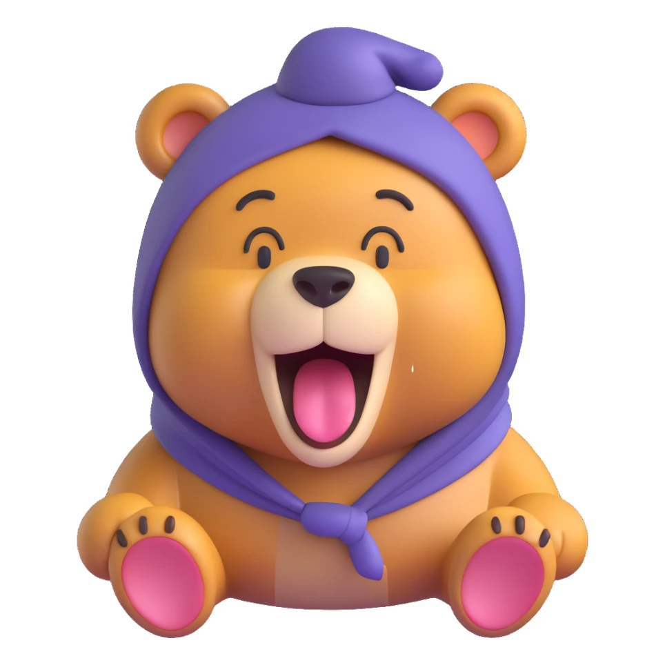 sweet cute 3D emoji style bear looking sleepy with droopy eyes yawning wearing a little nightcap sticker