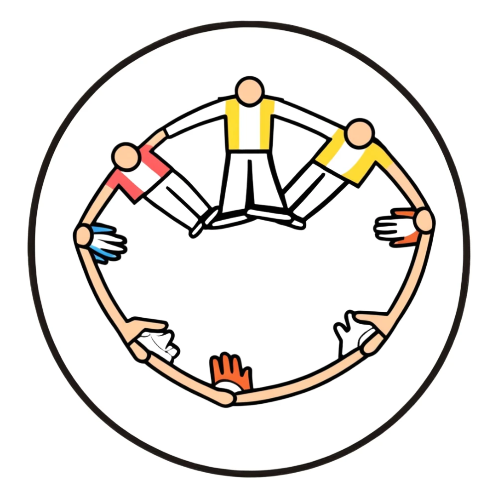 Three people of different races holding hands together in a circle, diversity and unity symbol sticker