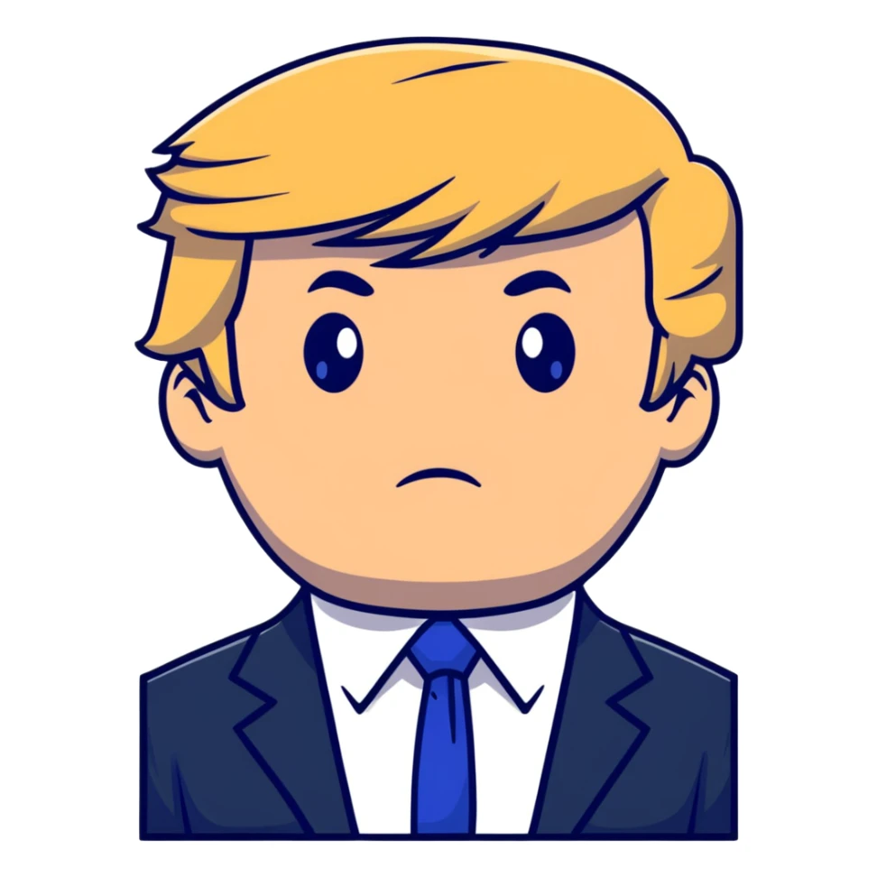Donald Trump with blonde hair and blue tie sticker