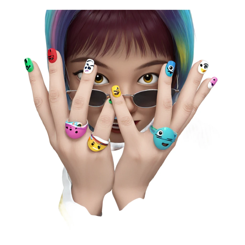 striped shirt and colorful nails sticker