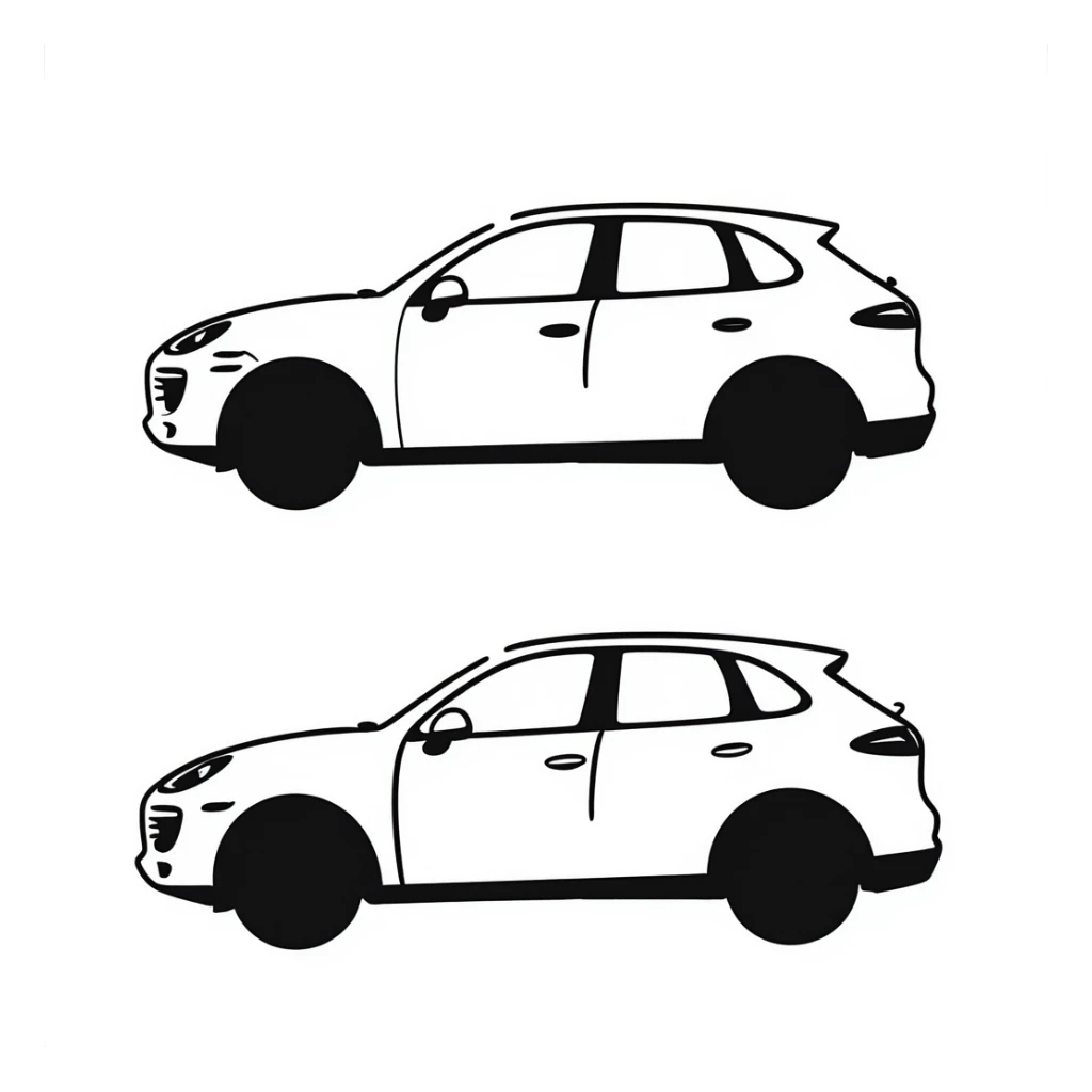 blueprint style illustration of a Porsche Cayenne, side and top view sticker